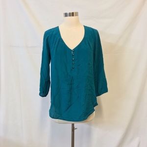 Daniel Rainn Teal Studded Popover Blouse Size Small Petite